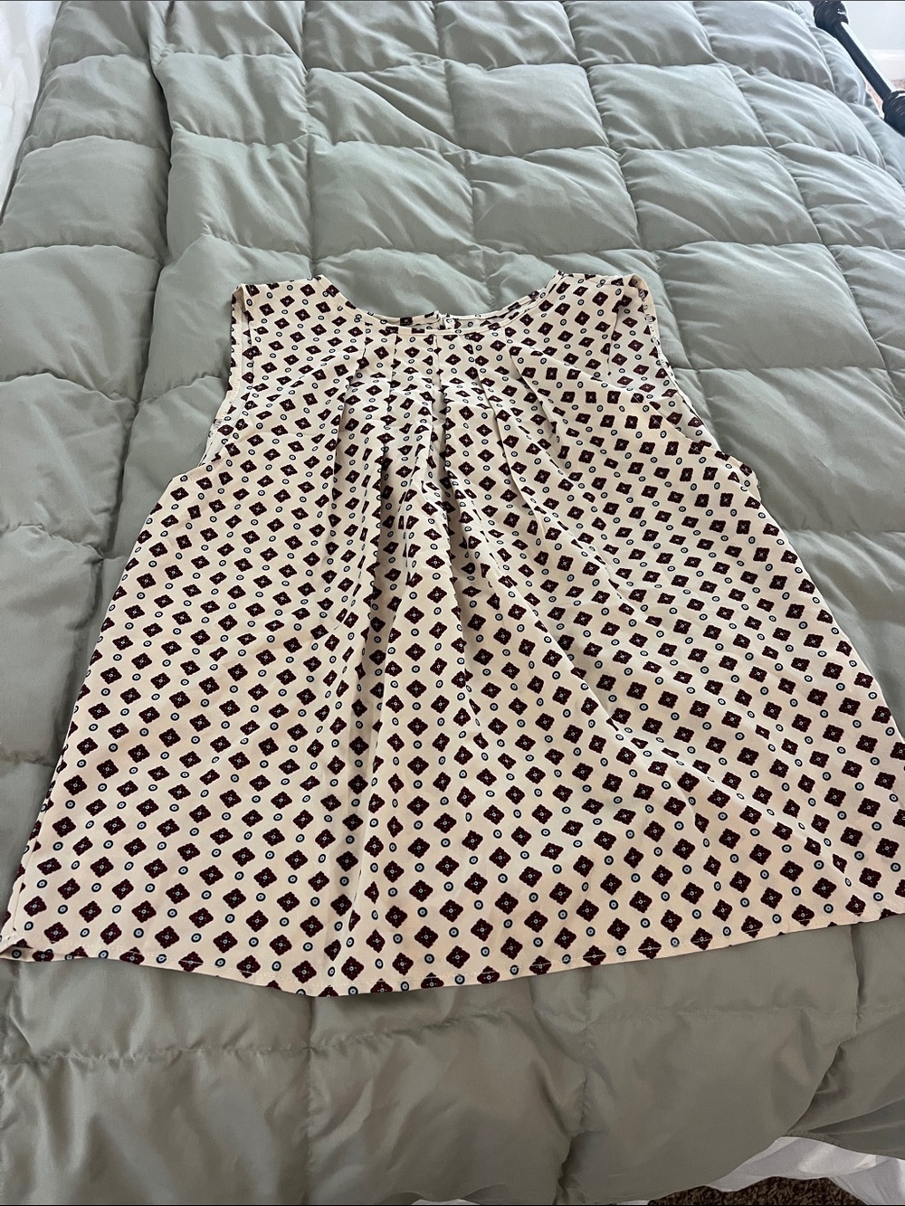 VM Cream A-Line Skirt with Black Diamond Print